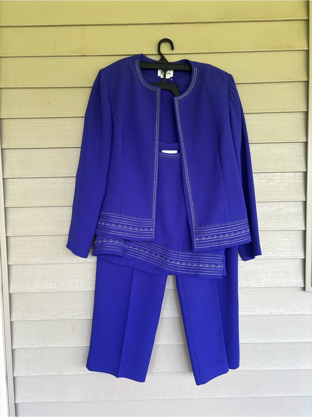 Vintage K Studio 3 Pc Pantsuit Set 16 Purple Cobalt Embroidered Jacket Tank
